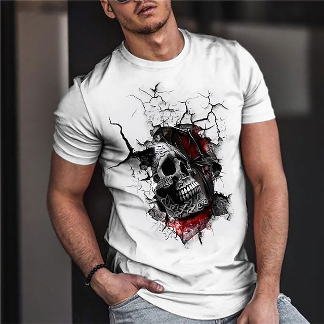 Mens Clothing Mens Tees & Tank Tops | Mens Unisex T shirt Tee 3D Print Graphic Prints Skull Crew Neck Street Daily Print Short S