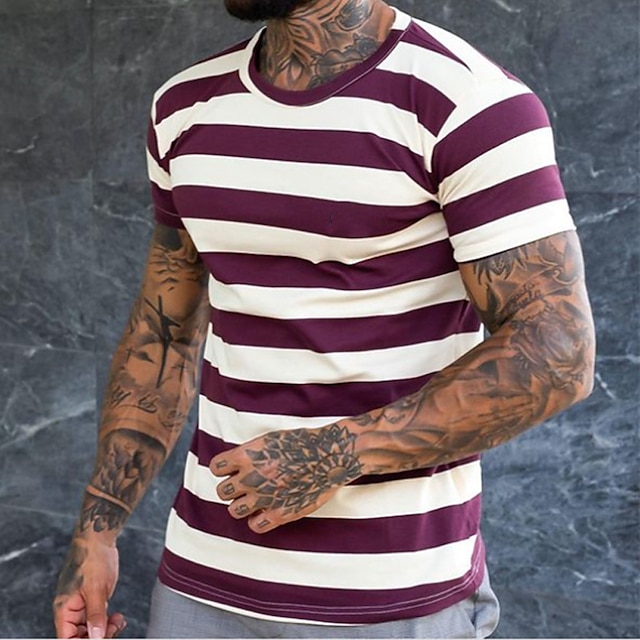 Mens Clothing Mens Tees & Tank Tops | Mens T shirt Tee Striped Round Neck Street Daily Short Sleeve Tops Casual Fashion Comforta