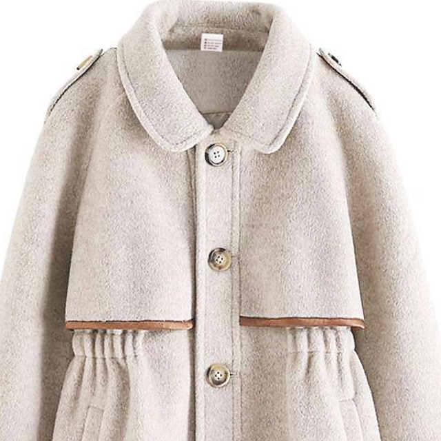 Baby & Kids Girls Clothing | Kids Girls Coat Long Sleeve Beige Plain Pocket Fall Winter Active Daily 3-13 Years - UC33586