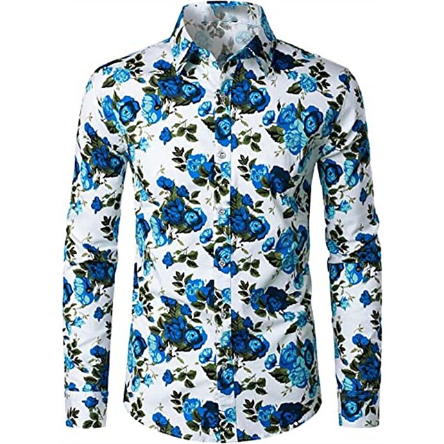 Mens Clothing Mens Shirts | Mens Shirt Floral Turndown Party Daily Button-Down Long Sleeve Tops Casual Fashion Comfortable White