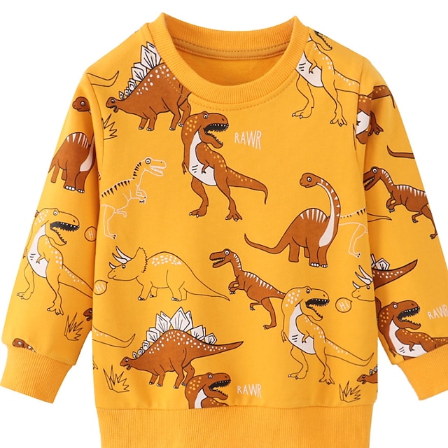 Baby & Kids Boys Clothing | Kids Boys Sweatshirt Long Sleeve Dinosaur Crewneck Yellow Children Tops Fall Spring Cool Daily Daily