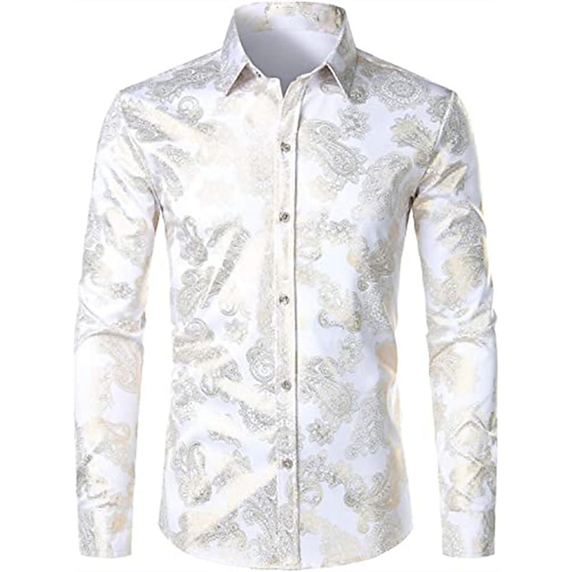 Mens Clothing Mens Shirts | Mens Shirt Floral Turndown Party Daily Button-Down Long Sleeve Tops Casual Fashion Comfortable White