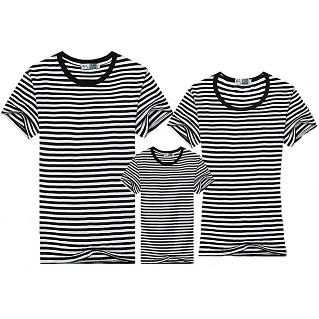 Baby & Kids Matching Outfits | Family Look T shirt Family Sets Striped Street Black Short Sleeve Active Matching Outfits - JM312