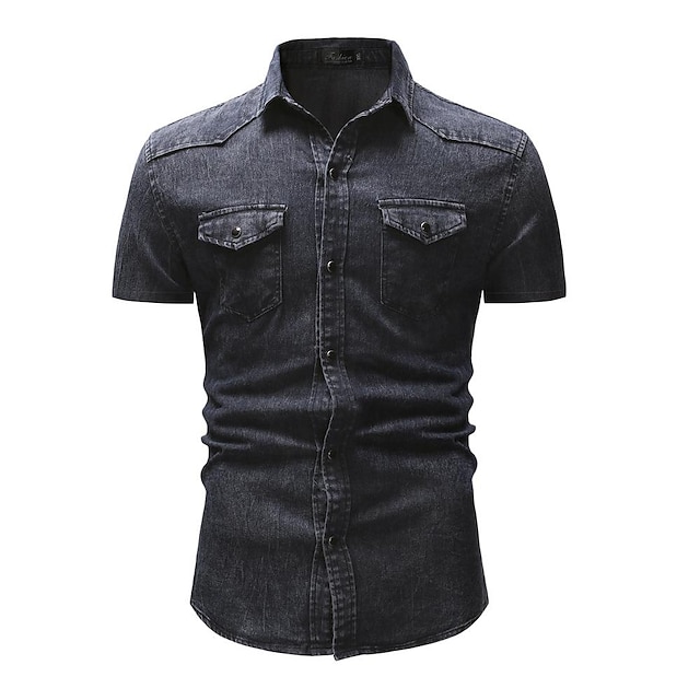  Homme Chemise Chemise en jean Chemise boutonnée Chemisette Chemise d'été Chemise cargo Bleu Ciel bleu marine Gris Claire Gris foncé Manche Courte Plein Col rabattu Plein Air Casual Denim Vêtement