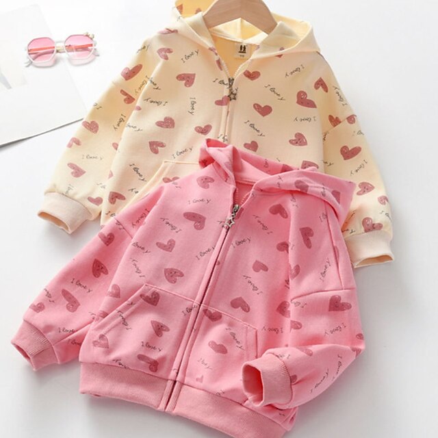 Baby & Kids Girls Clothing | Kids Girls Coat Long Sleeve Pink Beige Heart Zipper Fall Spring Active Daily 3-10 Years - JC13662