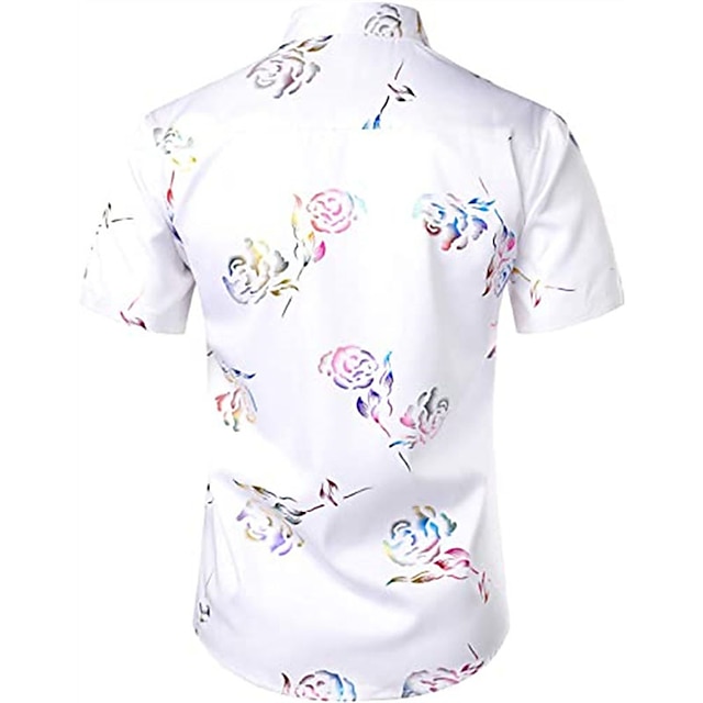 Mens Clothing Mens Shirts | Mens Shirt Floral Turndown Party Daily Button-Down Short Sleeve Tops Casual Fashion Comfortable Whit