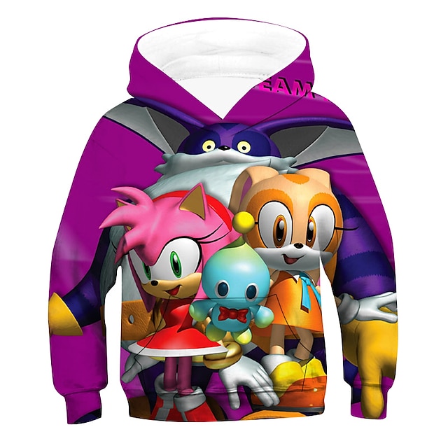 Baby & Kids Boys Clothing | Kids Boys Hoodie Sonic Long Sleeve 3D Print Graphic Patterned Pocket Purple Yellow Wine Children Top