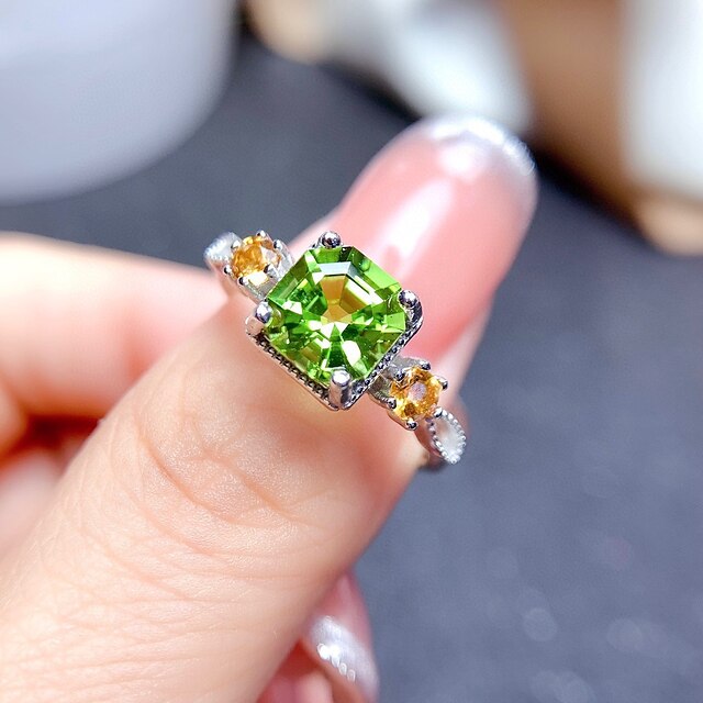 Shoes & Bags Fashion Accessories | LUCKY DOLL 2 Carat Princess Diamond Imitation Olive Green Zircon Opening Ring LKMSR348 - ZO44