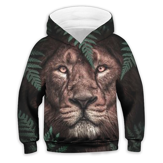 Baby & Kids Boys Clothing | Kids Boys Hoodie Long Sleeve 3D Print Lion Animal Pocket Black Children Tops Fall Spring Active Fash