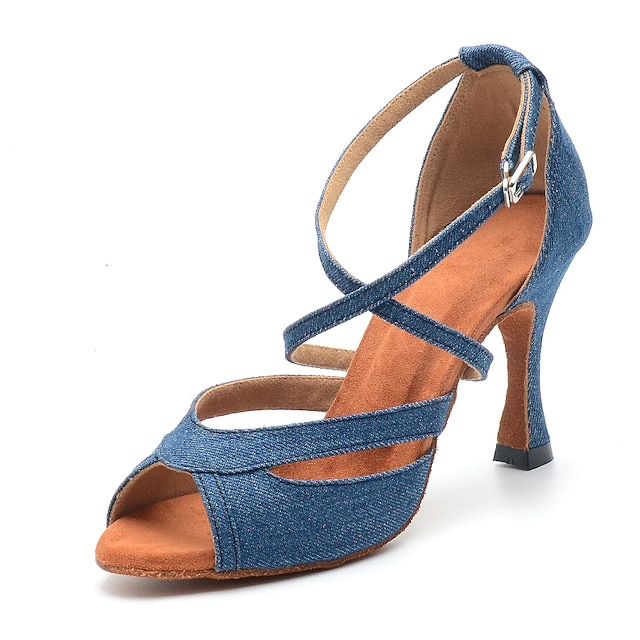  Pentru femei Încălțăminte latină Pantofi De Dans Interior Profesional ChaCha De Bază Brant mai moale Culoare solida Toc Înalt Pantofi vârf deschis Cureaua de legătură Adulți Albastru