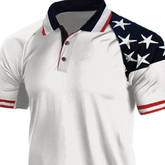 Men's Collar Polo Shirt Golf Shirt National Flag Turndown Green Blue ...
