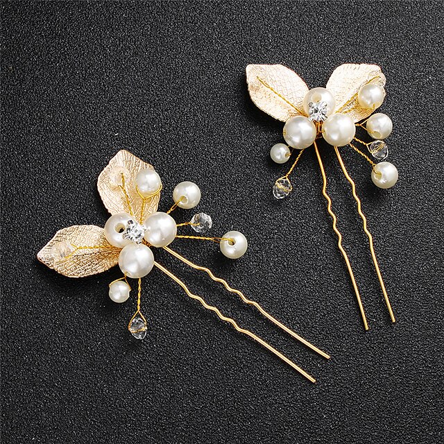 Shoes & Bags Fashion Accessories | 2pcs Womens Hair Sticks Hairpin For Wedding Party Evening Gift Daily Leaf Classic Pearl Alloy