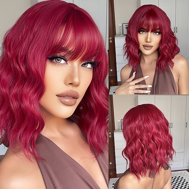 Beauty & Hair Wigs & Hair Pieces | HAIRCUBE BOB Wigs Cosplay Burgundy Water Wave Synthetic Wigs For Women Auburn Brown Black Blo