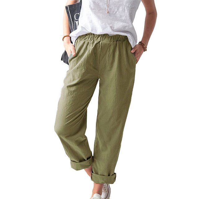 Womens Clothing Womens Bottoms | Womens Fashion Streetwear Chinos Slacks Pocket Elastic Waist Full Length Pants Daily Weekend In