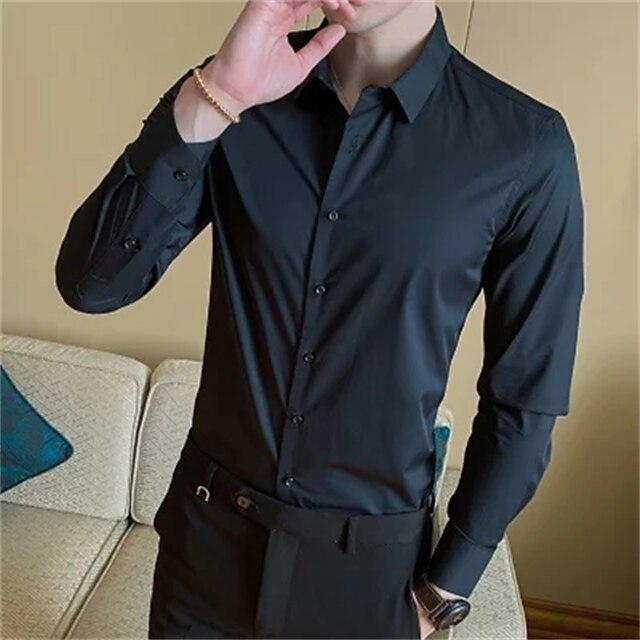 Mens Clothing Mens Shirts | Mens Shirt Solid Colored Square Neck Casual Daily Tops Business Casual White Black Blue - YW55386