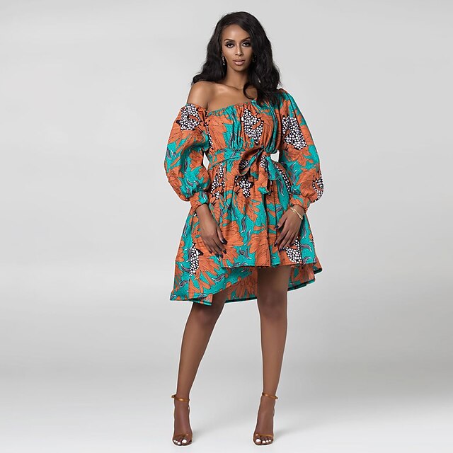 Toys & Hobbies Cosplay & Costumes | Main Actress Adults Womens African Print Kitenge Off Shoulder Boho Dress Modern African Outf