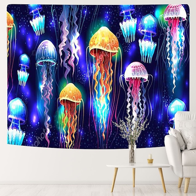 Home & Garden Home Decor | Fluorescent Tapestry Jellyfish Psychedelic Night Light Hanging Cloth Wall Hanging Live Broadcast Back