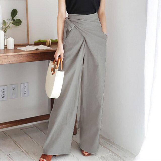 Women's Dress Pants Culottes Wide Leg Wide Leg Full Length Faux Linen ...