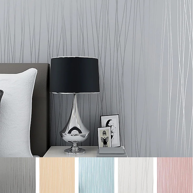  Wallpaper Wall Covering Sticker Film Peel and Stick Removable Plain Vertical Stripes Non Woven Home Decor 300*45cm