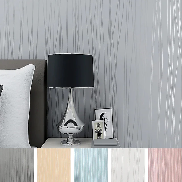 Wallpaper Wall Covering Sticker Film Peel and Stick Removable Plain Vertical Stripes Non Woven Home Decor 300*45cm 12