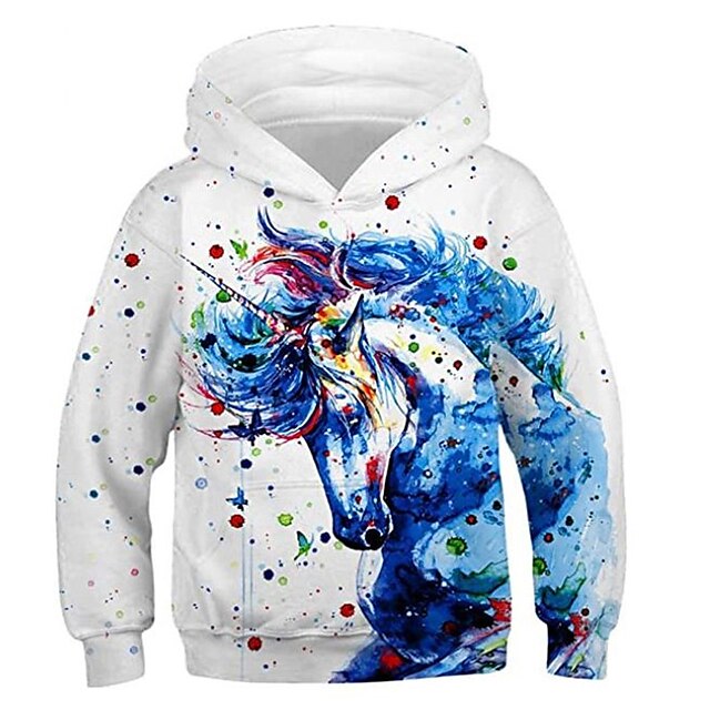 Baby & Kids Boys Clothing | Kids Boys Hoodie Long Sleeve 3D Print Unicorn Animal Pocket White Children Tops Fall Spring Active F