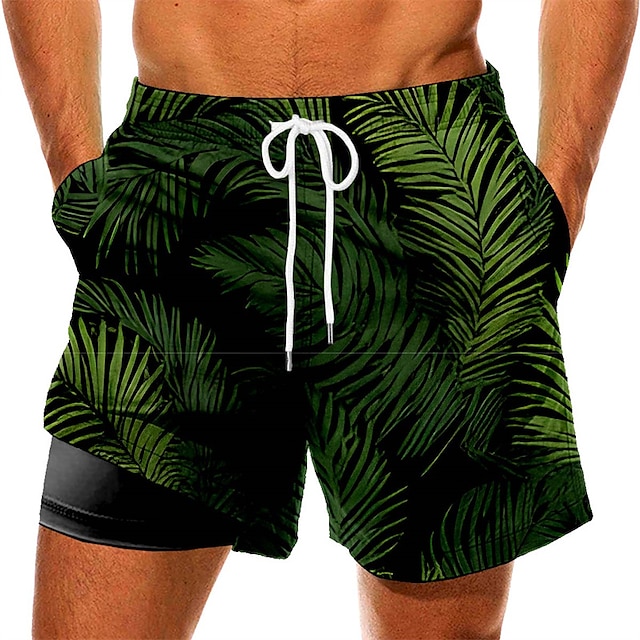  Men's Swim Trunks Swim Shorts Quick Dry Board Shorts Bathing Suit with Pockets Compression Liner Drawstring Swimming Surfing Beach Water Sports Floral Summer