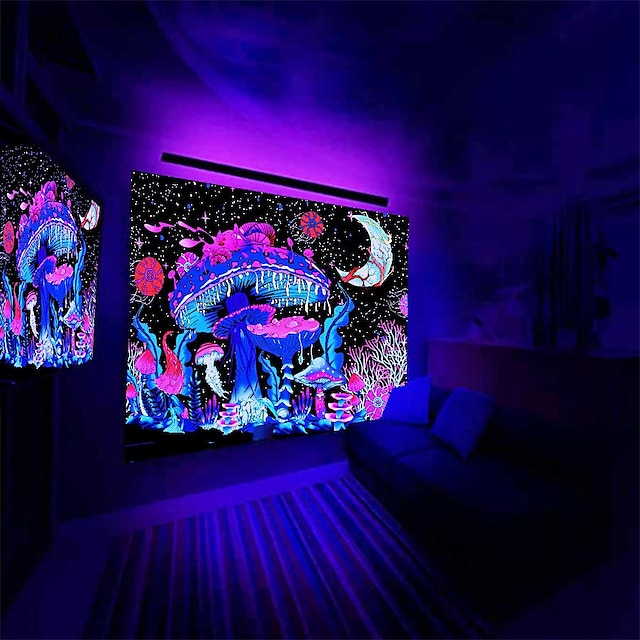 Home & Garden Home Decor | Blacklight UV Reactive The Underwater World Tapestry Fluorescence Psychedelic Mushroom Tapestry Black