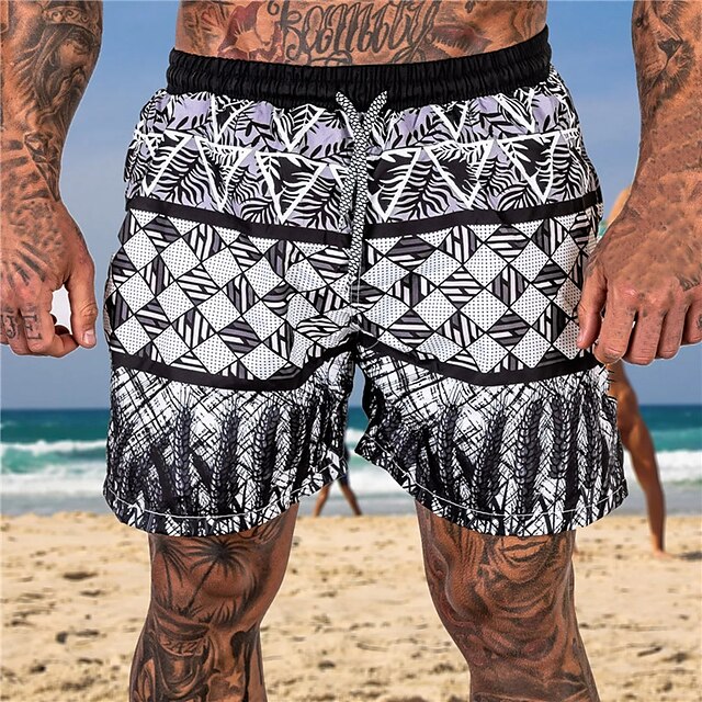  Men's Classic Style Fashion Shorts Beach Shorts 3D Print Elastic Drawstring Design Knee Length Pants Casual Daily Micro-elastic Graphic Patterned Geometry Comfort Breathable Mid Waist Green Blue