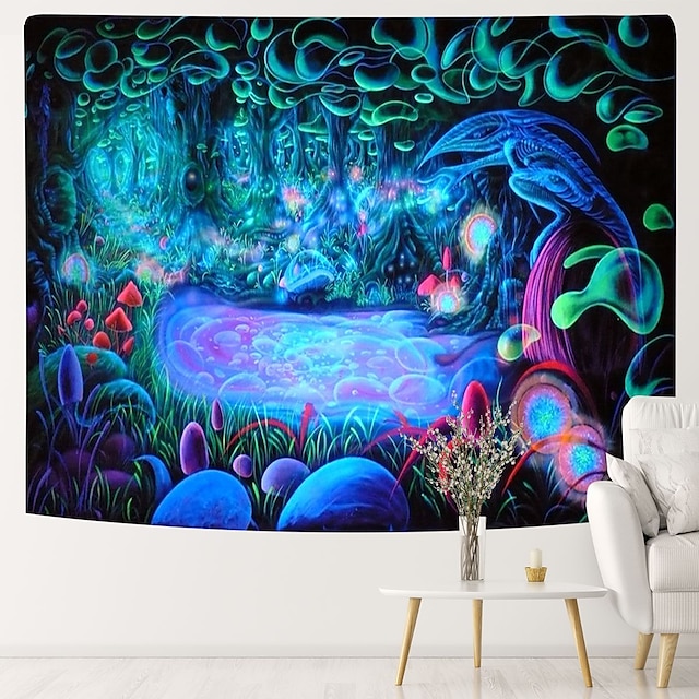 Home & Garden Home Decor | Fluorescent Tapestry Jellyfish Psychedelic Night Light Hanging Cloth Wall Hanging Live Broadcast Back