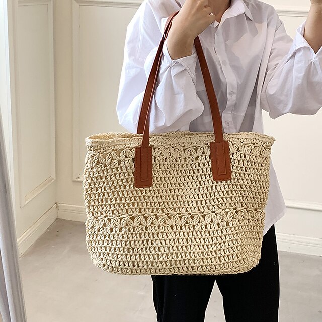 Women's Top Handle Bag Straw Bag Shoulder Bag Straw Outdoor Daily ...