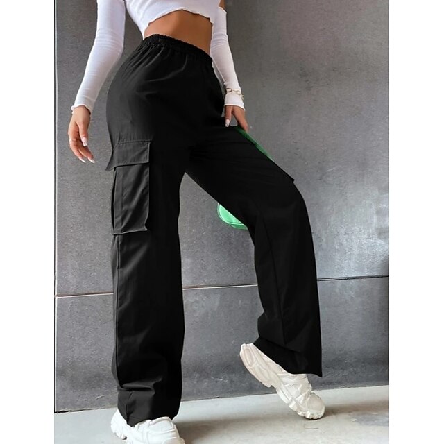 Women's Cargo parachute pants Chinos Trousers Full Length Cotton Blend Pocket Baggy Micro-elastic Mid Waist Fashion Casual Weekend Black Army Green S M Summer Spring &  Fall4