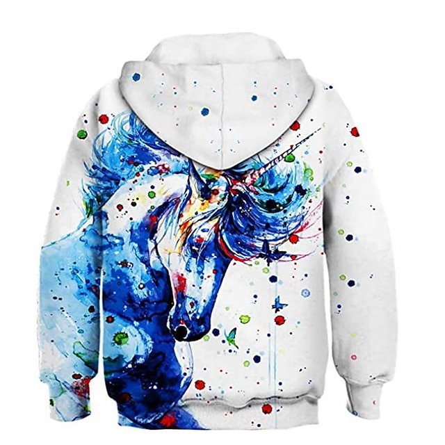 Baby & Kids Boys Clothing | Kids Boys Hoodie Long Sleeve 3D Print Unicorn Animal Pocket White Children Tops Fall Spring Active F