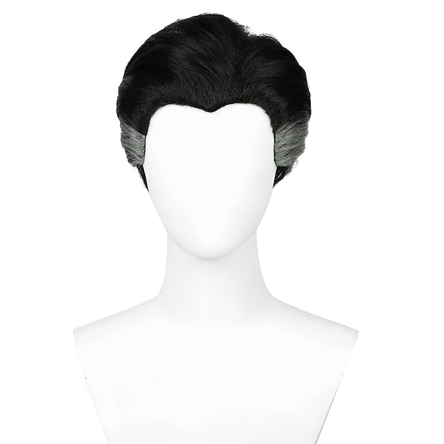 Short Black Mix White Wig for Men Boys Dr. S Wig Superhero Strange Cosplay Wig  Wig Net Cap for Daily Halloween Costume Party