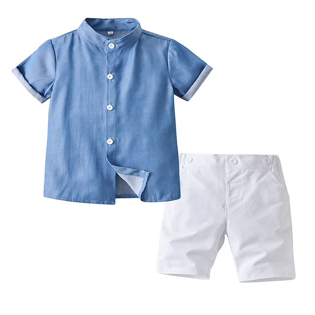 Baby & Kids Boys Clothing | Kids Boys Shirt & Shorts Clothing Set 2 Pieces Short Sleeve Multi color Solid Color Cotton Daily 2-8