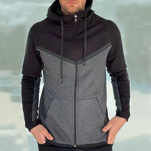 Mens Clothing Mens Hoodies & Sweatshirts | Mens Pullover Hoodie Sweatshirt Zip Up Hoodie Sweatshirt Color Block Zipper Casual Da