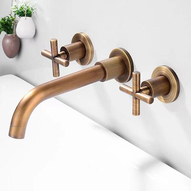 Wall Mount Bathroom Sink Mixer Faucet, Washroom Basin Brushed Gold ...