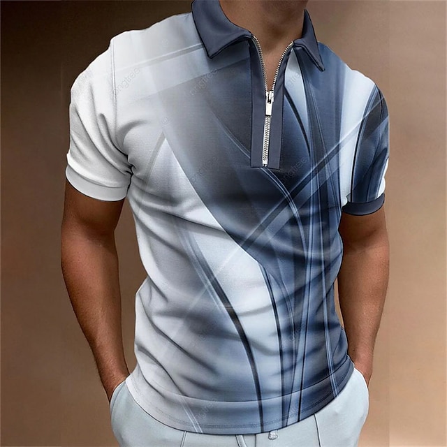  Men's Polo Shirt Golf Shirt Streamer Turndown Black+Navy Blue+Light Grey Pink Purple Brown Green 3D Print Street Daily Short Sleeve Zipper 3D Clothing Apparel Fashion Casual Comfortable