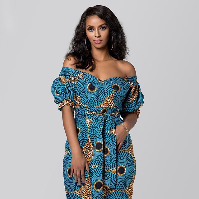 Toys & Hobbies Cosplay & Costumes | Main Actress Adults Womens African Print Kitenge Off Shoulder Boho Dress Jumpsuit Modern Afr