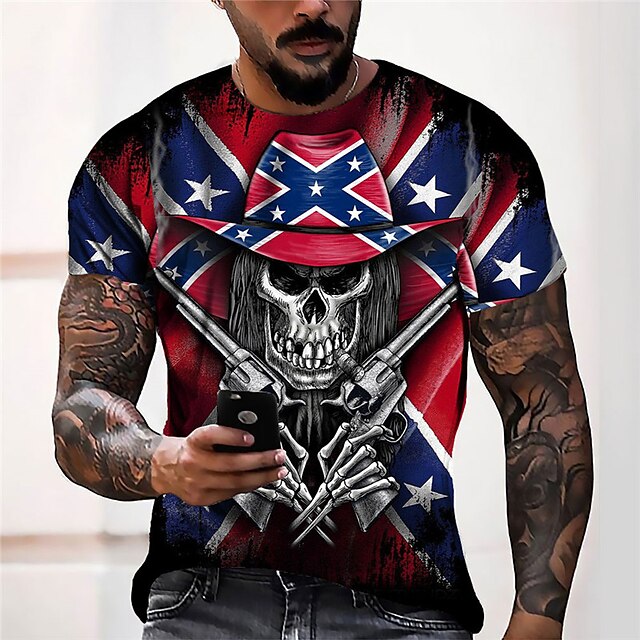 Mens Clothing Mens Tees & Tank Tops | Mens Unisex T shirt Tee 3D Print Graphic Prints Skull National Flag Crew Neck Street Daily