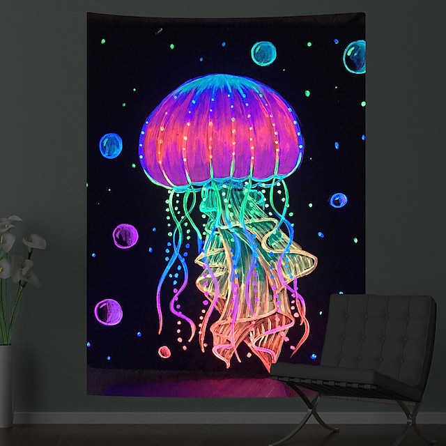 Home & Garden Home Decor | Fluorescent Tapestry Jellyfish Psychedelic Night Light Hanging Cloth Wall Hanging Live Broadcast Back