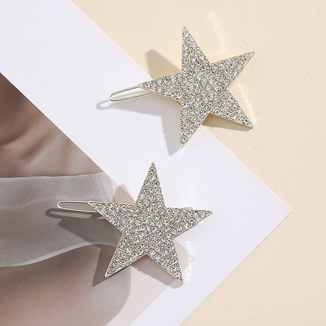 Shoes & Bags Fashion Accessories | 2pcs Womens Hair Clip For Party Evening Daily Holiday Star Pave Alloy Silver - WB49955