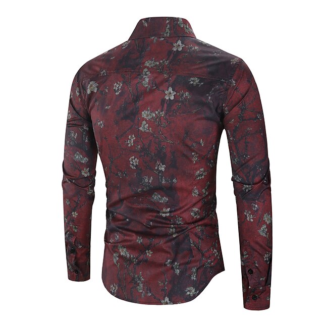 Mens Clothing Mens Shirts | Mens Shirt Floral Geometric Classic Collar Party Casual Print Long Sleeve Tops Ethnic Style Casual W