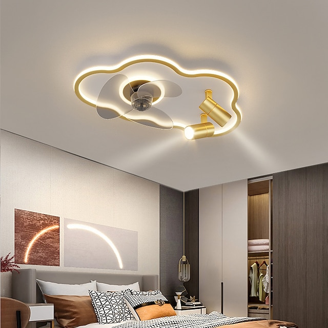  תקרה LED מינימליסטי חדר שינה מנורת מאוורר תקרה פשוט מודרני עם זרקור ביתי פינת אוכל מאוורר תקרה משולבת מנורת תקרה