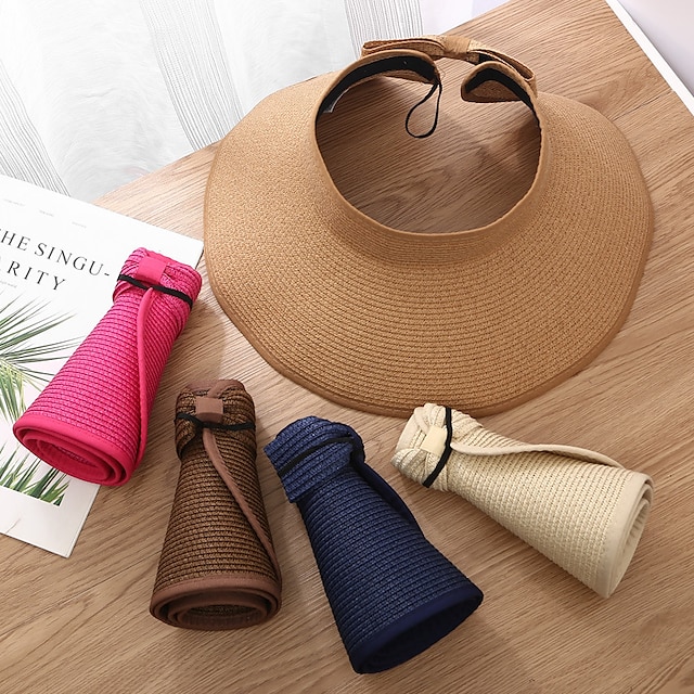  14 Colors Summer Folding Empty Top Hat Straw Hat Sun Hat Beach Hat Sunshade Sun Hat Panama Women's Men's Straw Hat