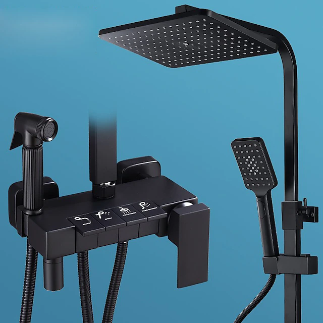 Shower System Faucet Set Wall Mounted, 9 inch Rainfall Shower Head Handshower Handheld Sprayer with Holder Electroplated / Painted Finishes Mount Inside Ceramic Valve Bath Shower 24