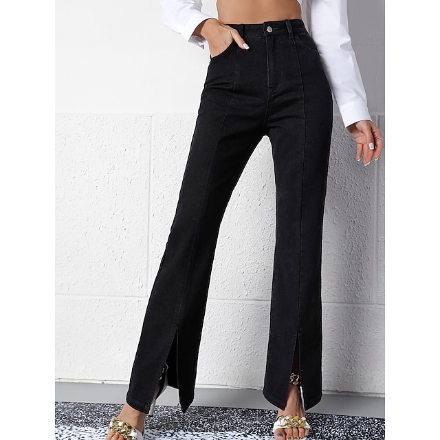 Womens Clothing Womens Bottoms | Womens Fashion Flare Chinos Wide Leg Split Side Pockets Full Length Pants Office / Career Casua