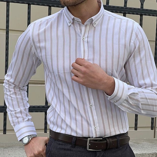 Mens Clothing Mens Shirts | Mens Shirt Striped Turndown Street Casual Button-Down Long Sleeve Tops Business Casual Fashion Breat