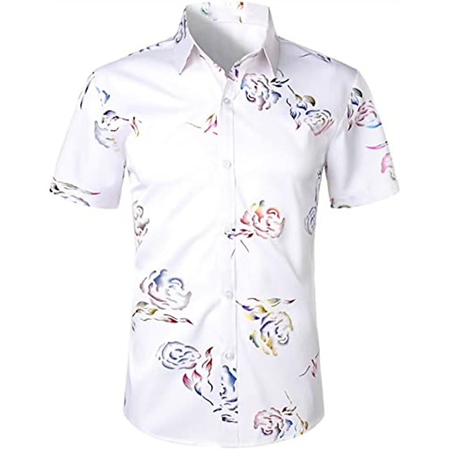 Mens Clothing Mens Shirts | Mens Shirt Floral Turndown Party Daily Button-Down Short Sleeve Tops Casual Fashion Comfortable Whit