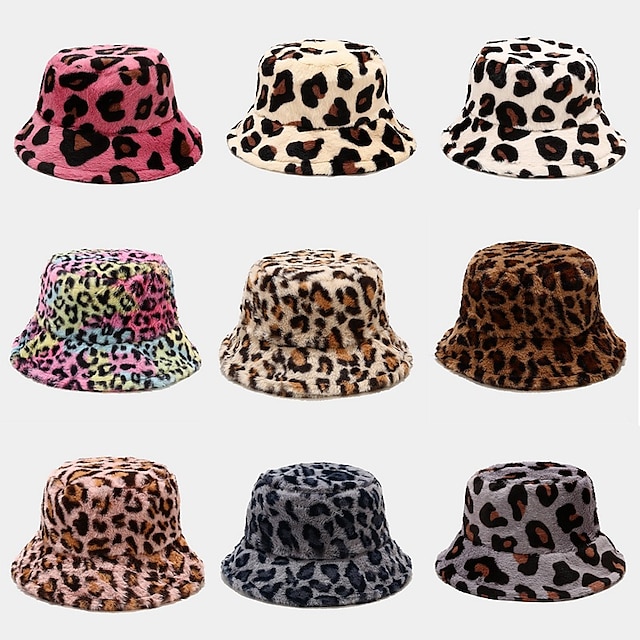  nye vinter bøttehatte fluffy pels mænd kvinder panama hat mode varm fisker kasket multi farve leopard printet hat