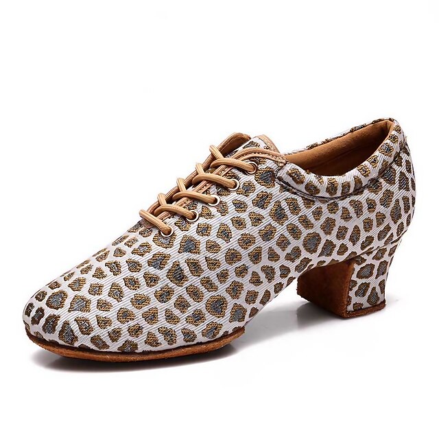 Women's Leopard Print Latin Dance Shoes – Lace-Up Low Heel Ballroom Practice Shoes with Suede Sole for Salsa, Tango & Performance 7